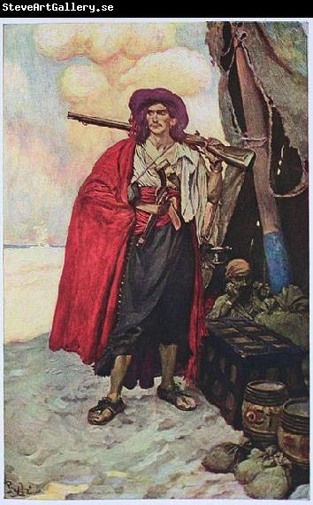 Howard Pyle The Buccaneer was a Picturesque Fellow: illustration of a pirate, dressed to the nines in piracy attire.